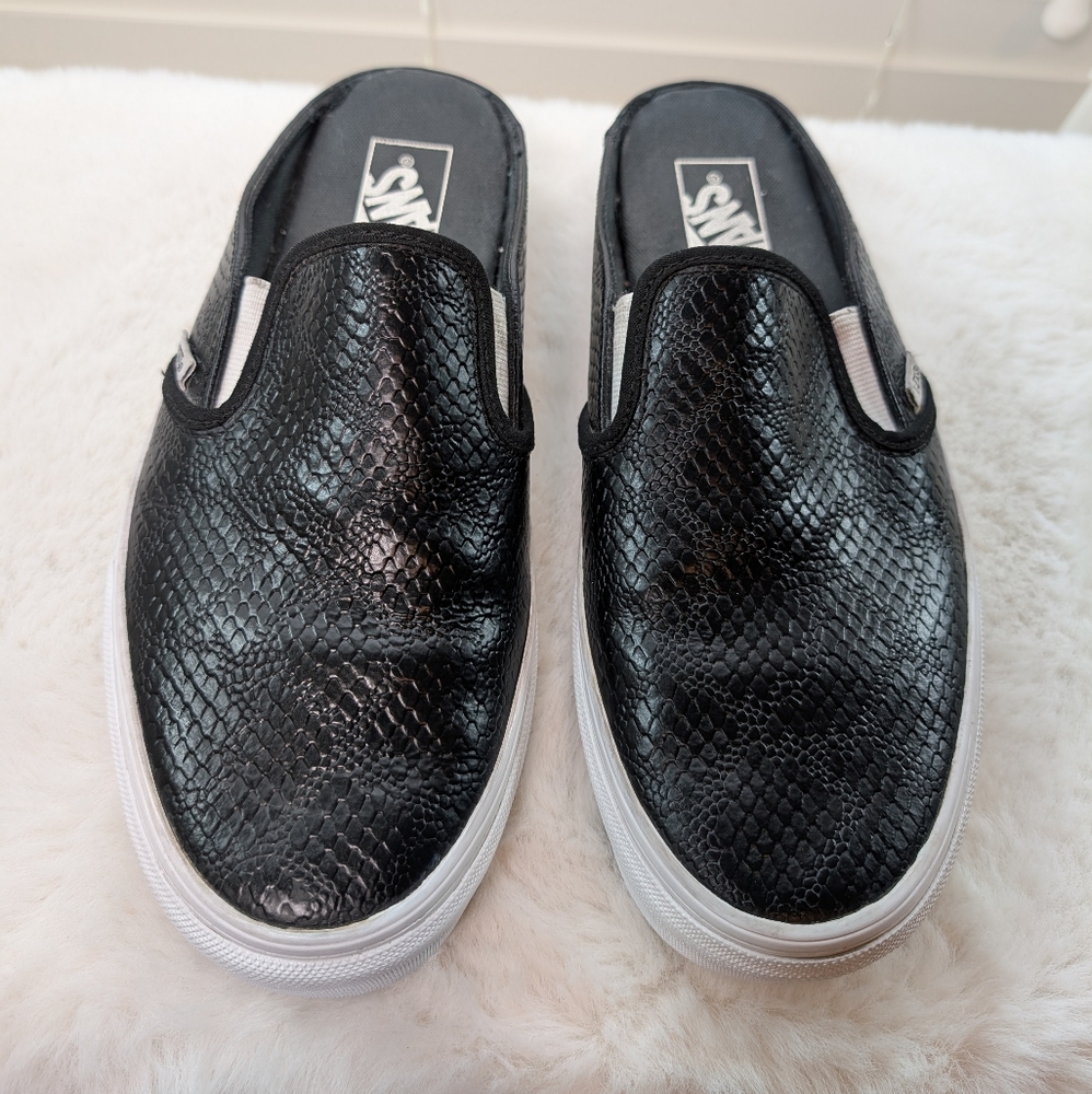 Vans Mule Slip-On Sneakers | Women’s 10 / Men’s 8.5 | Black Faux Snakeskin